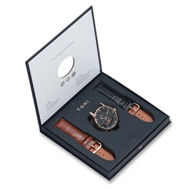 CIVO Gents Wrist Watches Stylish: Leather Analogue Skeleton Watch Men - Waterproof Quartz Diamond 2 Replacements Straps