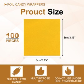 PATIKIL Foil Candy Wrappers 3x3 Inch, 100 Pcs Square Glossy Aluminium Foil Candy Wrapping Paper for DIY Chocolate Candies Packaging Decoration, Gold