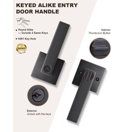 NIZADO Entrance Door Lock with Keys 6 Pack, Matte Black Entry Door Handle with Lock, Keyed Alike Door Knobs for Bedroom Front Doors, Reversible Handle