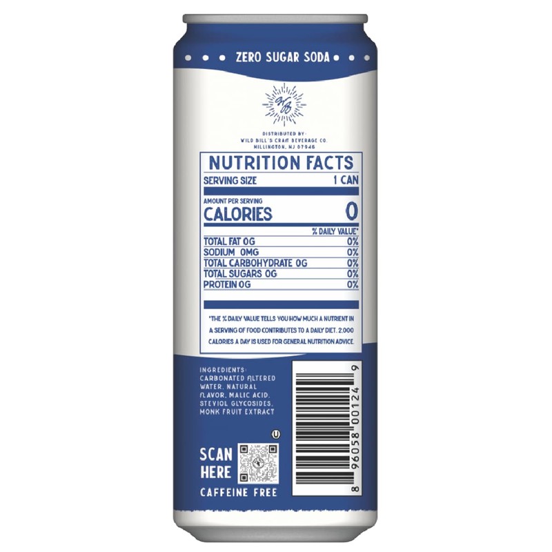 Blueberry - Wild Bill's Zero Sugar Cream Soda, Zero Artificial