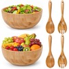 2 Sets Wood Salad Bowl with Spoons Forks, Large Natural