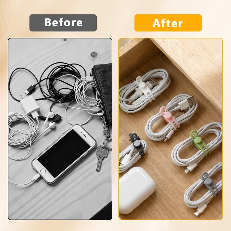 10 Pcs Silicone Cable Ties, Reusable Cord Organizer.