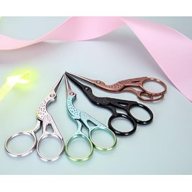 Tijeras de Bordado Vintage, 4 Piezas, 8.9 cm, Acero Inoxidable, Diseño de Cigüeña, para Costura y Punto de Cruz, Herramientas de Manualidades, para Artesanos y Aficionados a la C