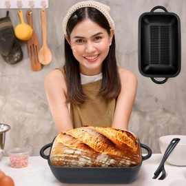 Maxdot Cast Iron Bread Loaf Pan with Lid 5.7 QT Dutch Oven for Sourdough Bread Baking Non-stick Loaf Pans with Dual Handles, Lid Lever for Homemade Baking,cooking and Roasting, Dishwasher Safe, Black