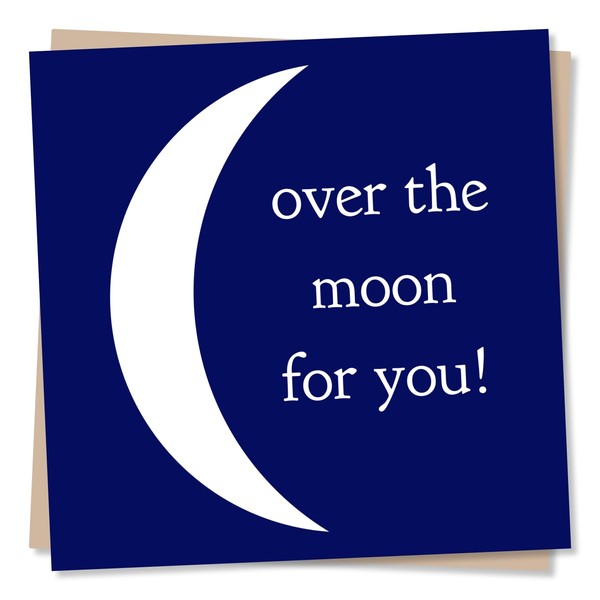 Adorable Blue Celebrations Card - Moon Design - Over The