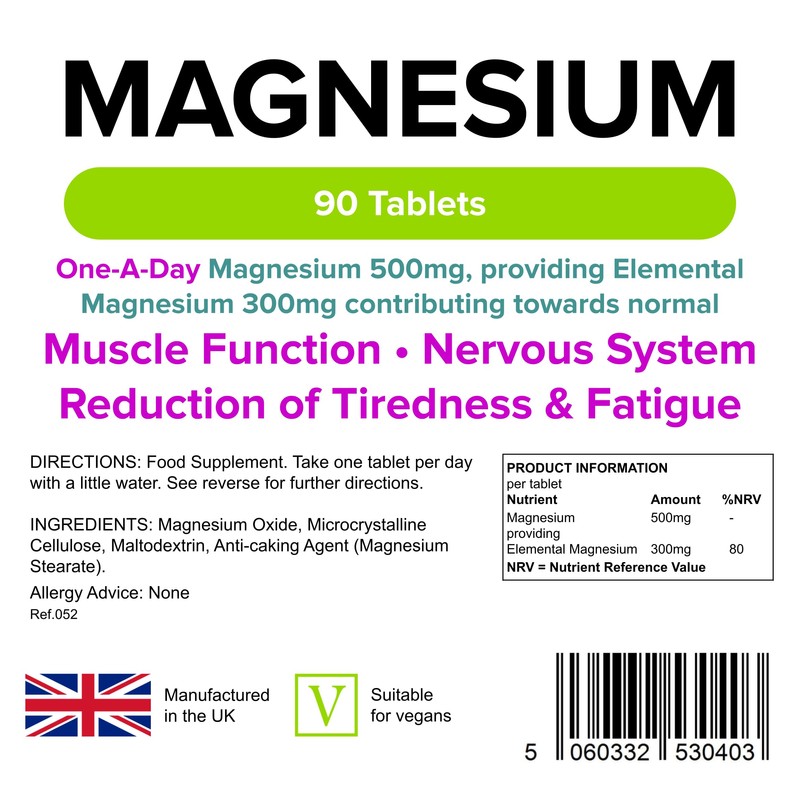 Lindens 500mg Magnesium Tablets | 90s 1-a-Day | UK Made