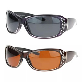 SA106 Anti Glare Polarized Womens Rhinestone Oval Rectangular Designer Sunglasses ([2-Pack] brown & purple)