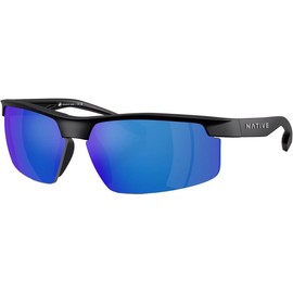 Native Eyewear Men's XD9048 Ridge-Runner Crest Rectangular Sunglasses, Matte Black/Blue Mirrored Polarized, 69 mm