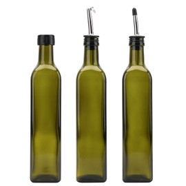 Kingrol 6 Pack 8 oz Glass Olive Oil Dispenser Bottles, Oil and Vinegar Cruets with Stainless Steel Pourer Spouts, Non-Drip Oil Bottles for Kitchen