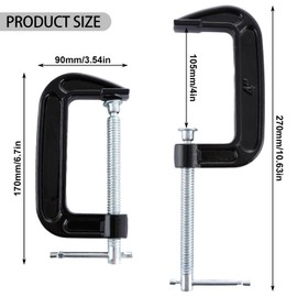 4 PCS 4 Inch C Clamps Set, Heavy-Duty C-Clamps with 4-Inch Jaw Opening, 2-3/4 Inch Throat Depth for Woodworking and Welding