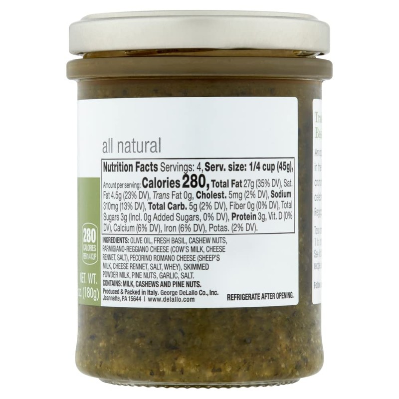 DeLallo Traditional Basil Pesto, Made in Italy, Gourmet Spread, Ready