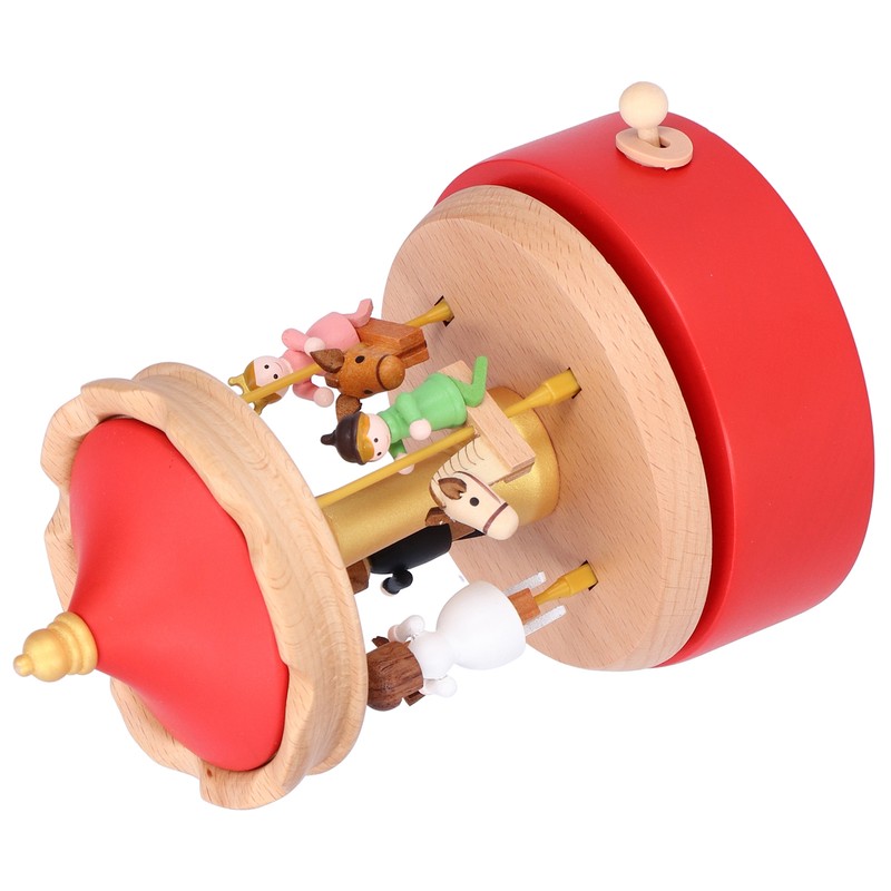 Wooden Music Box Musical Box Rotating Horse Shaped Wood Crafts