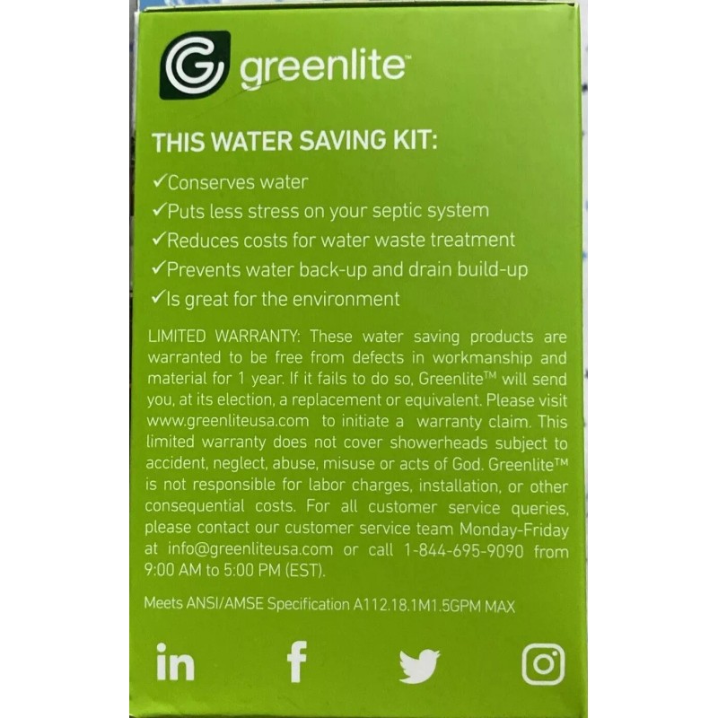 Greenlite New Greenlite Water Saving Low-Flow Fixed Silver Tone Shower