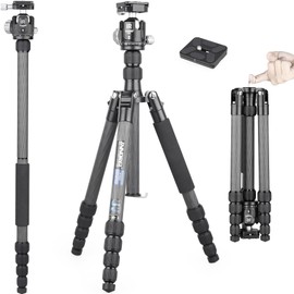 INNOREL 62 inches 10 Layers Carbon Fiber Camera Tripod Monopod with 360 Degree Low Gravity Center Ball Head, two 1/4 inch Quick Shoe Plates, Carry Bag for DSLR, Video, Load up to 26 pounds (RT55C+N36)