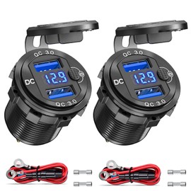 [2 Stücke] QC 3.0 USB Steckdose KFZ 12V mit Schalter, 24V USB Einbau Buchse Adapter Auto Ladegerät Wasserdicht Zigarette Dose mit Blau LED Voltmeter Spannungsanzeige für Motorrad Boot LKW Wohnwagen