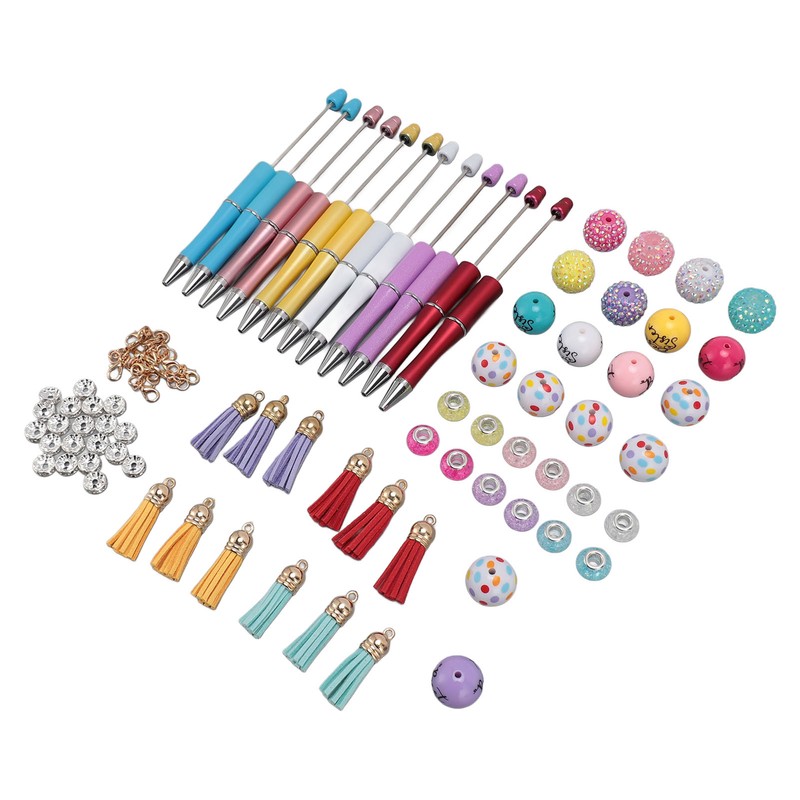 12PCS Beadable Pens Kit Bright Colors DIY Making Beaded Ballpoint