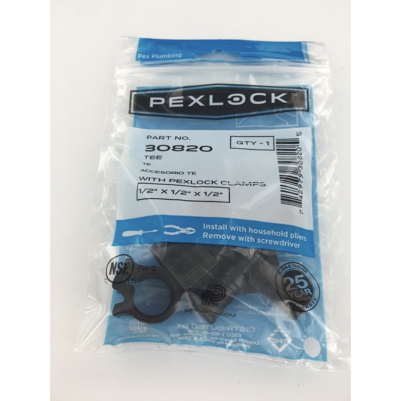 PEXLOCK 30820 Tee,1/2" x 1/2" x 1/2", Black