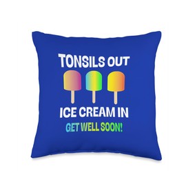 Tonsils Out Ice Cream In Get Well Kids Surgery Recovery Gift Throw Pillow