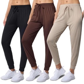 Real Essentials 3 Pack Women's Lounge Jogger Soft Teen Sleepwear Pajamas Fashion Loungewear Yoga Pant Active Athletic Track Running Workout Casual wear Ladies Yoga Sweatpants Pockets - Set 10,S