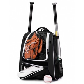 Hsmihair Youth Baseball Bag-Baseball Backpack for T-Ball&Softball Equipment with Fence Hook,Bat&Glove Holder,Large Main Compartment for Helmet,Accessories,Shoes Compartment (Black)