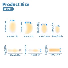 80 PCS Gel Blister Bandages, Foot Blister Protection Waterproof Adhesive Bandages, for Wound Care and Blisters Waterproof Hydrocolloid Bandages for Fingers, Toes, Heel Blister Prevention