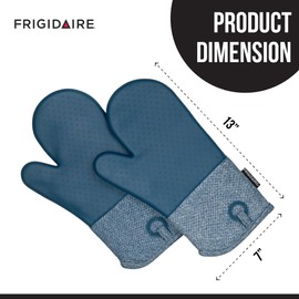 Frigidaire Sasha Cotton and Silicone Oven Mitts, Heat Resistant, Anti-Slip, Machine Washable, 13”x 7 “,Denim, Set of 2
