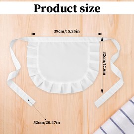 Bewudy Pack of 2 Women's Waist Apron, Ruffle Apron, White Maid Costume, Adjustable Waist Serving Apron, Cooking Apron, Maid Dress for Chefs, Parties, Cooking, Waitresses, Servants, Bistro, Café