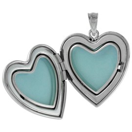 1 inch Sterling Silver Plain Heart Locket Necklace for Women 24 inch RL_30H