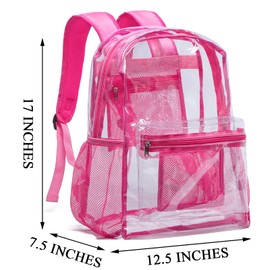 Vorspack Clear Backpack Heavy Duty PVC Transparent Backpack with Reinforced Strap for Work - Pink