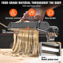 VEVOR Manual Pasta Maker, 9 Adjustable Thickness Settings Pasta Machine, Noodle Maker 150 Stainless Steel Pasta Rollers and Cutter, Pasta Maker Machine Perfect for Spaghetti Pasta Lasagna Fettuccini
