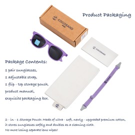 COCOSAND Kids Sunglasses with Strap Flexible Polarized UV Protection for Toddlers & Schoolchild Boys Girls Ages 4-10, Purple with Grey Lens