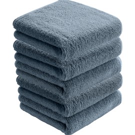 AYO Face Towels, Hotel Specifications, Set of 5, Smoke Blue, Fluffy, 100% Cotton, 13.4 x 31.5 inches (34 x 80 cm), Highly Absorbent, Durable, Solid, Less Pilling Gift