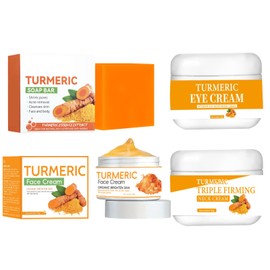 Turmeric Skincare Set,Face Skin Care Sets include Turmeric Soap Bar,Face cream,Eye cream,Neck cream,Anti-Aging Skin Care Set,Moisturizing,Acne Dark Spot Remover,Moisturizing Erase Fine Lines,Firming