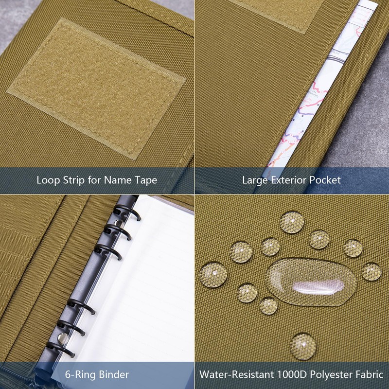 Kosibate Tactical Notebook Padfolio Ring Binders with 45 Sheets,Army Military