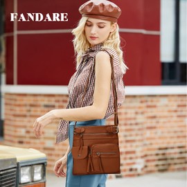 FANDARE Lightweight Crossbody Shoulder Messenger Bags Women Wallet Purse for 10.5 Inch Tablet PU Leather Waterproof Teens Small Satchel Portable for Sport Campus Work Daily Use Brown