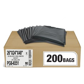 Aluf Plastics 65 Gal Black Heavy Duty Garbage Bags 1.5 Mil - 50"x 48" - Pack of 200 - For Contractor, Outdoor, Construction, & Storage