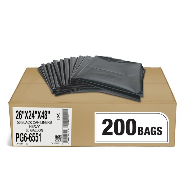 Aluf Plastics 65 Gal Black Heavy Duty Garbage Bags 1.5