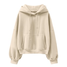 ANRABESS Womens Oversized Hoodies Lantern sleeve Fleece Sweatshirts 2025 Fall Winter Loose Pullover Preppy Clothes Beige Medium