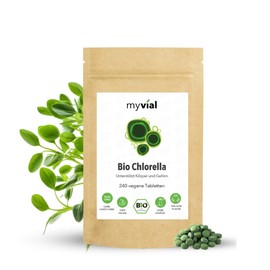 myvial® Organic Chlorella Tablets High Dose Pack of 240 Vegan No Additives Plastic-Free Packaging - Algae Pellets Made from Microalgae Chlorella Vulgaris