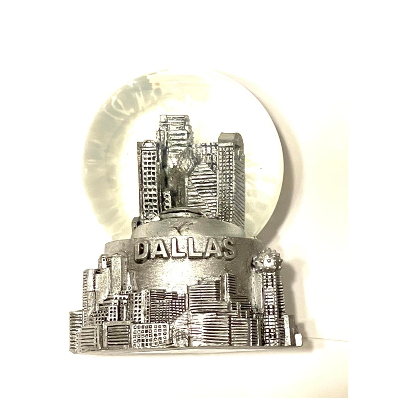 Generic Dallas Texas Mini Souvenir Snow Globe Pewter Design Dallas