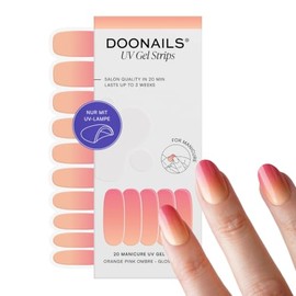 DOONAILS® UV Gel Strips Orange Pink Ombre - Nail Foil UV Curing, 20 Strips for 2 Manicures - Up to 3 Weeks Last, Hema-Free & Vegan, Salon Quality