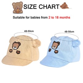 EDLMKM 2 Pcs Baby Baseball Cap, Infant Girls Cute Bear Ear Sun Hat, Spring Summer Cute Baby Hat for Boys 2-18 Months