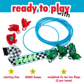 Franklin Sports Franklin Field Day Deluxe Tic Tac Toe Racing for Kids and Adults - Perfect for Backyard Play - Includes 9 Play Space Hoops, 6 Tic Tac Toe Weighted Flags and 1 Starting Line