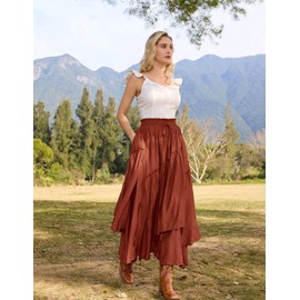 Scarlet Darkness Long Skirts for Women Renaissance Costume Pirate Maxi Skirt Plus Size with Pockets Rust M