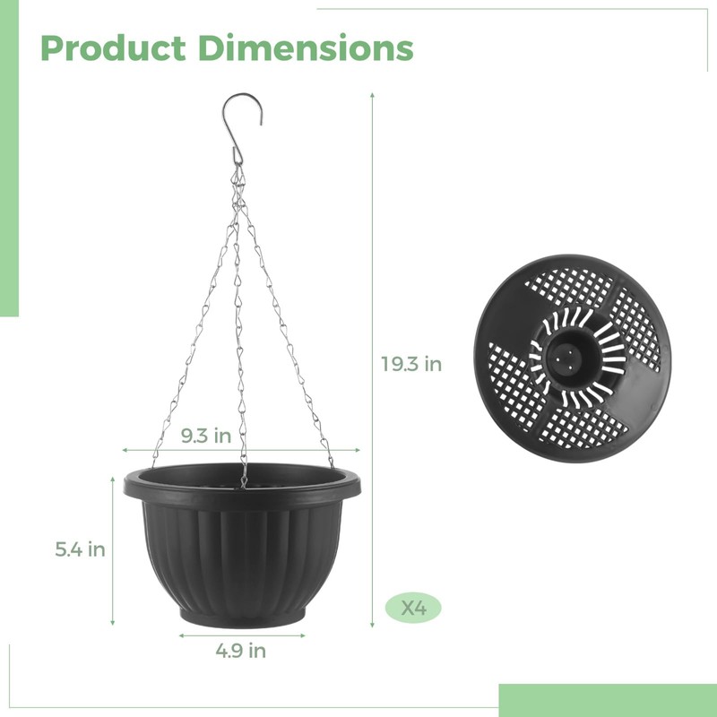 4 Pack Hanging Planters, 9.3 Inch Self Watering Pots for