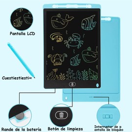 Tableta de Dibujo, 12'' Tableta Escritura LCD Color, Pizarra Magica Borrable y Reutilizable para Niños de Dibujo para Pinturas para Hogar, Niños Juguete Regalo para Niños de 4 5 6 7 8 Años, Azul