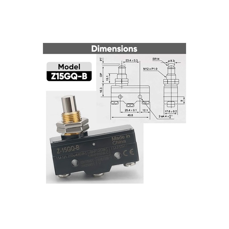 2-Pack Micro Limit Switch with Plunger 15A 250V 1NO 1NC
