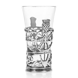 A E Williams Celtic Shot Glass 2 Oz on Pewter Holder Scotland Gift (Glass & Pewter, Thistle)