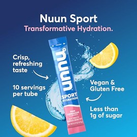 Nuun Paquetes de electrolitos deportivos en polvo, sabor a limonada rosa, 5 electrolitos esenciales para hidratacin, mezcla de bebida fcil de abrir...