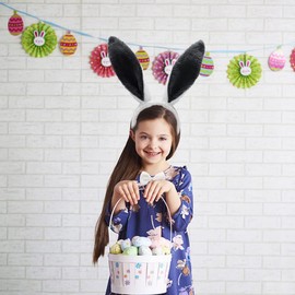 The Fancy Dress® 3 Pcs Bunny Costume Set Rabbit Ears Headband Tail and Bow Ties for Easter Costume Party Accessories (Black & White)